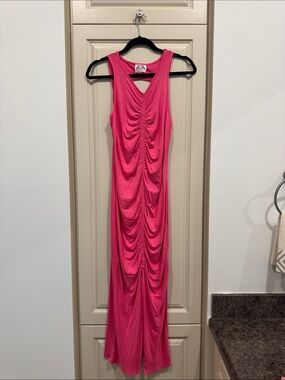 Pink Ruched Maxi Dress with Keyhole Back